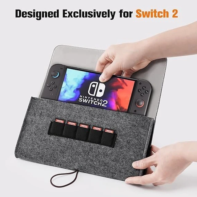 Alt view image 3 of 6 - Carrying Case suitable for switch 2 ,2025 Odorless Felt Ultra Hard Shell Military Grade Protection Portable Travel Bag with 5 Game Card Slots - Light grey
