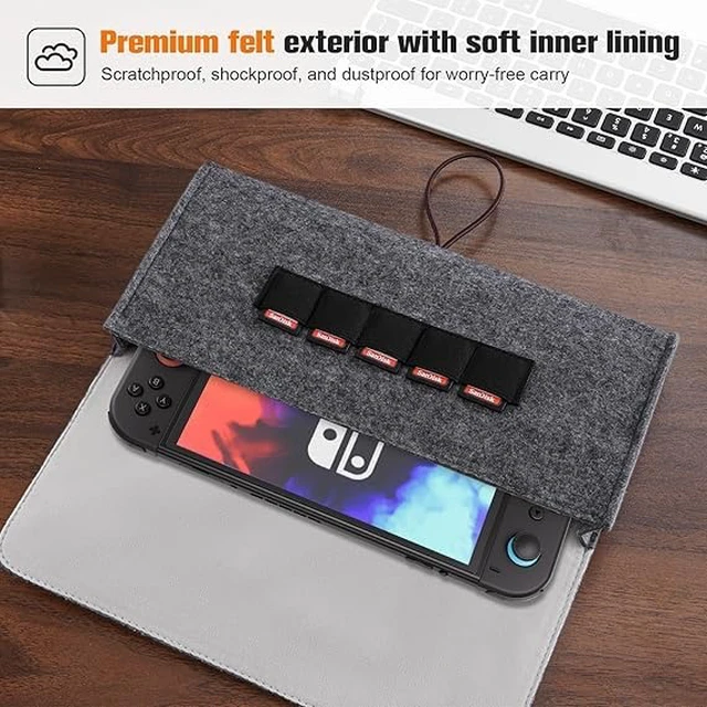 Alt view image 6 of 6 - Carrying Case suitable for switch 2 ,2025 Odorless Felt Ultra Hard Shell Military Grade Protection Portable Travel Bag with 5 Game Card Slots - Light grey