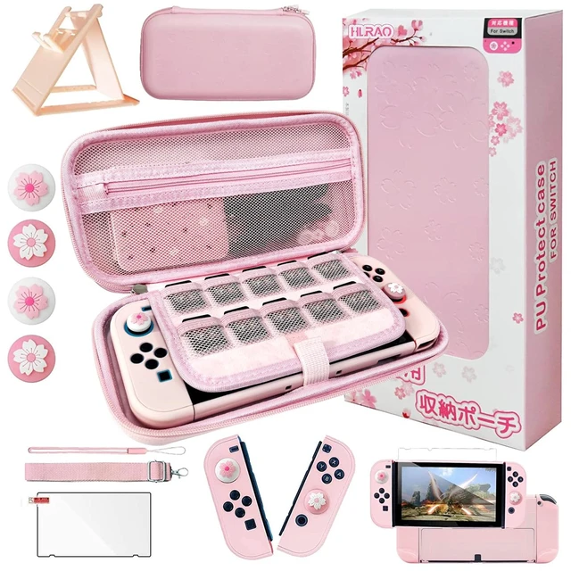 Main image of Pink Travel Carrying Case Accessories Kit Compatible with Nintendo Switch OLED.Pink Switch OLED Hard Protective Cover,Adjustable Stand,Screen Protector & Cute Thumb Grips 10 in 1 Gift.