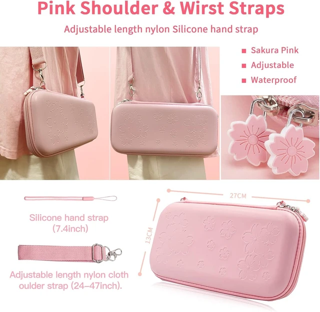 Alt view image 2 of 7 - Pink Travel Carrying Case Accessories Kit Compatible with Nintendo Switch OLED.Pink Switch OLED Hard Protective Cover,Adjustable Stand,Screen Protector & Cute Thumb Grips 10 in 1 Gift.