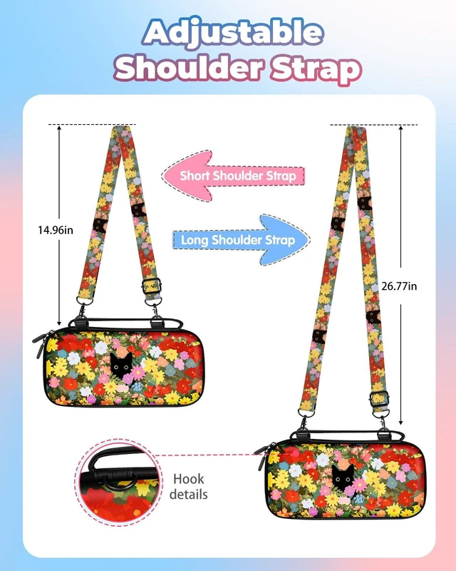Alt view image 3 of 6 - Carrying Case for Nintendo Switch/Switch OLED Travel Carry Cases Hard Shell Protective Cover Flowers Cat Cute Girls Boys Accessories Storage Pouch Bag for Nintendo Switch 1 (2017) /Oled 2021