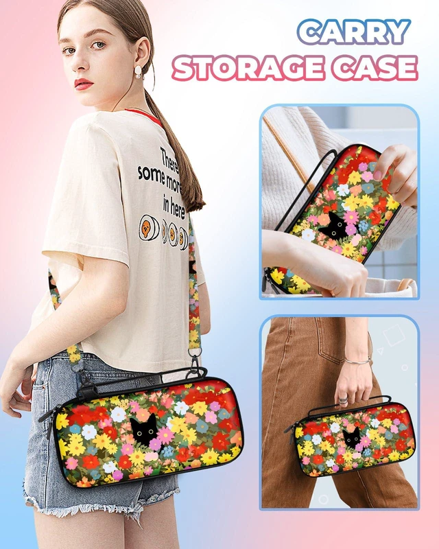 Alt view image 6 of 6 - Carrying Case for Nintendo Switch/Switch OLED Travel Carry Cases Hard Shell Protective Cover Flowers Cat Cute Girls Boys Accessories Storage Pouch Bag for Nintendo Switch 1 (2017) /Oled 2021