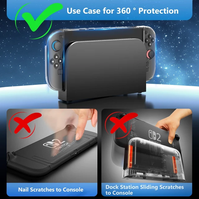 Alt view image 2 of 7 - Switch 2 Case for Nintendo, Dockable Shock Absorption Cover Shell | Screen Protector Film, Joy Con Controller Skin, Thumb Grips, Anti-Scratch Guard, Handheld Protective Accessories Kit