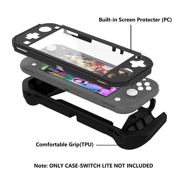Alt view image 3 of 6 - Protective Case for Nintendo Switch Lite, Switch Lite Case with Detachable Screen Protector Cover + Hand Grip Case Compatible with Nintendo Switch Lite 2019, Black