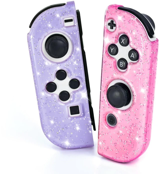 Main image of Glitter Protective Case for Switch Joy Con Controllers, Handheld Soft Silicone TPU Protective Cover Replacement Shell Case Suitable for Switch & Switch OLED Model Joy Cons - Purple Pink