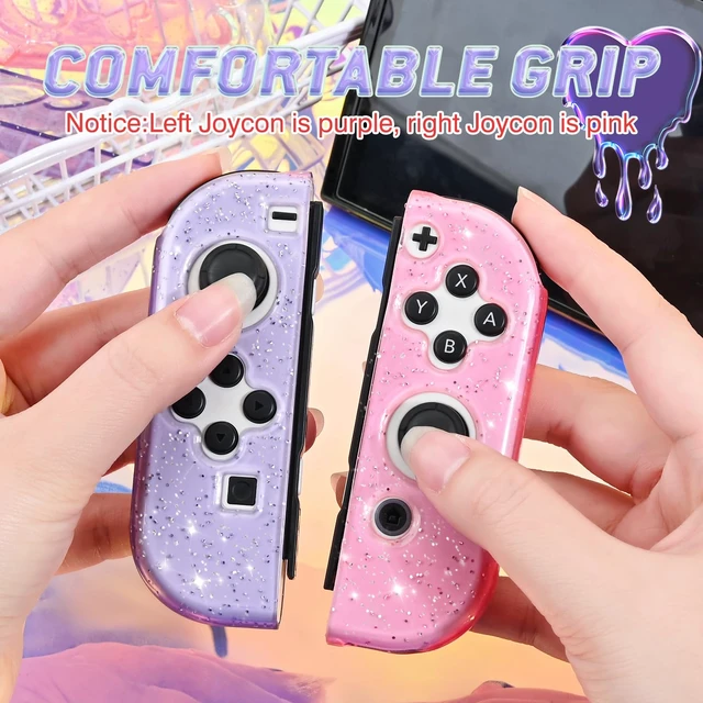 Alt view image 4 of 7 - Glitter Protective Case for Switch Joy Con Controllers, Handheld Soft Silicone TPU Protective Cover Replacement Shell Case Suitable for Switch & Switch OLED Model Joy Cons - Purple Pink