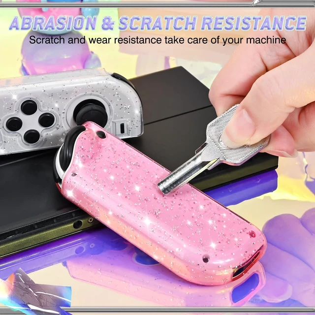 Alt view image 5 of 7 - Glitter Protective Case for Switch Joy Con Controllers, Handheld Soft Silicone TPU Protective Cover Replacement Shell Case Suitable for Switch & Switch OLED Model Joy Cons - Purple Pink