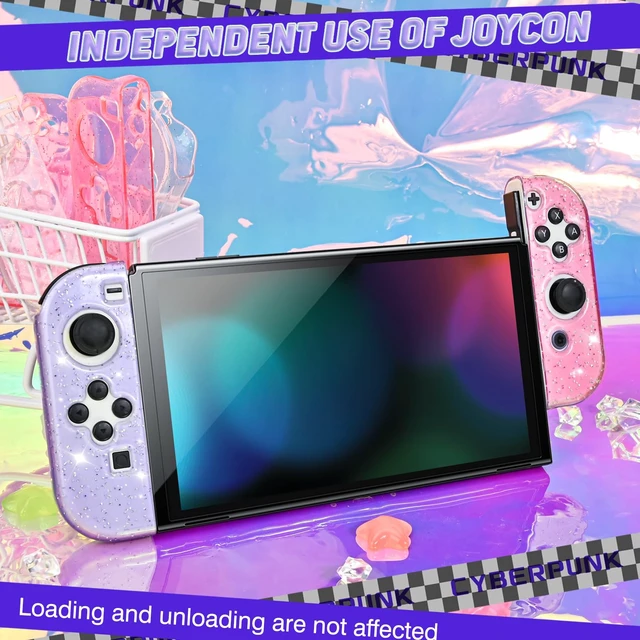 Alt view image 6 of 7 - Glitter Protective Case for Switch Joy Con Controllers, Handheld Soft Silicone TPU Protective Cover Replacement Shell Case Suitable for Switch & Switch OLED Model Joy Cons - Purple Pink