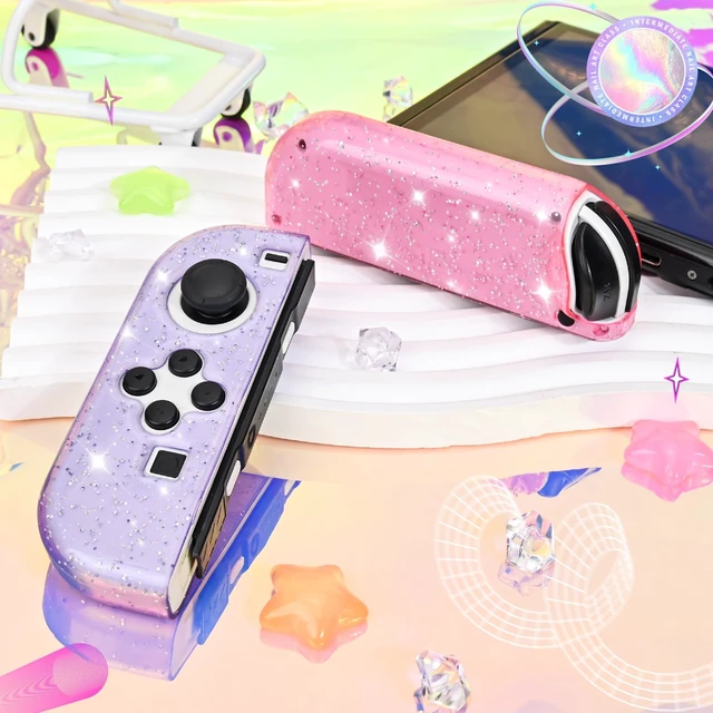 Alt view image 7 of 7 - Glitter Protective Case for Switch Joy Con Controllers, Handheld Soft Silicone TPU Protective Cover Replacement Shell Case Suitable for Switch & Switch OLED Model Joy Cons - Purple Pink