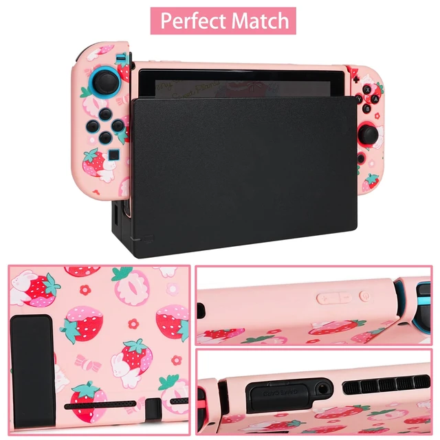 Alt view image 3 of 6 - Carrying Case for Switch, Cute Portable Travel Bag Accessories with Soft Protective Cover, Screen Protectors and Thumb grip caps, Game Card Case 7in1, Pink
