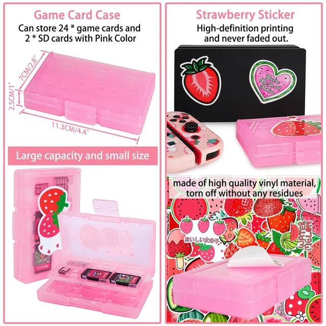 Alt view image 4 of 6 - Carrying Case for Switch, Cute Portable Travel Bag Accessories with Soft Protective Cover, Screen Protectors and Thumb grip caps, Game Card Case 7in1, Pink