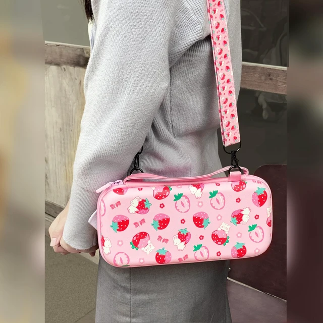 Alt view image 5 of 6 - Carrying Case for Switch, Cute Portable Travel Bag Accessories with Soft Protective Cover, Screen Protectors and Thumb grip caps, Game Card Case 7in1, Pink