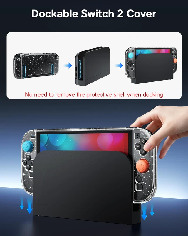 Alt view image 2 of 7 - Switch 2 Cover Case, Crystal Hard Protective Shell for Nintendo 2 | Improved Easy Dockable, Switch 2 Accessories, Shockproof Cute Case with Glass Screen Protector