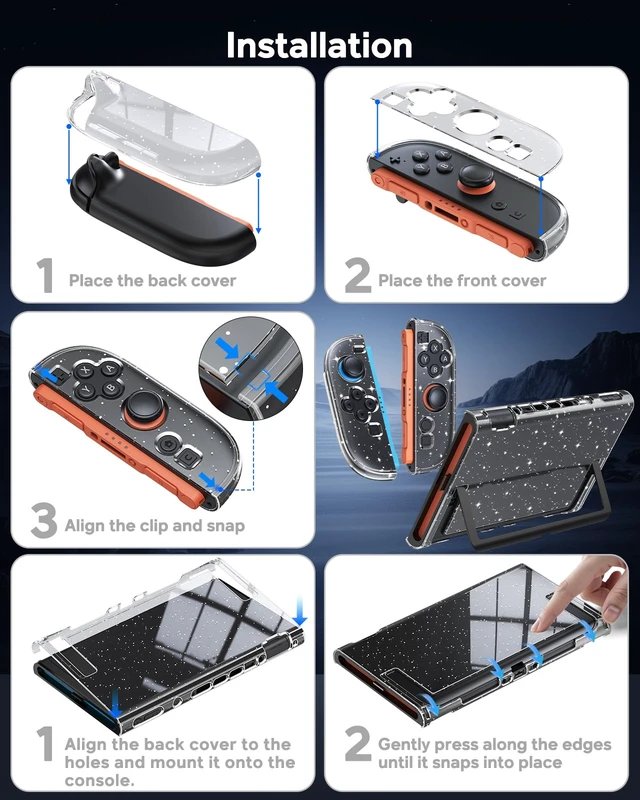 Alt view image 4 of 7 - Switch 2 Cover Case, Crystal Hard Protective Shell for Nintendo 2 | Improved Easy Dockable, Switch 2 Accessories, Shockproof Cute Case with Glass Screen Protector