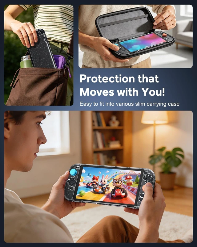 Alt view image 7 of 7 - Switch 2 Cover Case, Crystal Hard Protective Shell for Nintendo 2 | Improved Easy Dockable, Switch 2 Accessories, Shockproof Cute Case with Glass Screen Protector