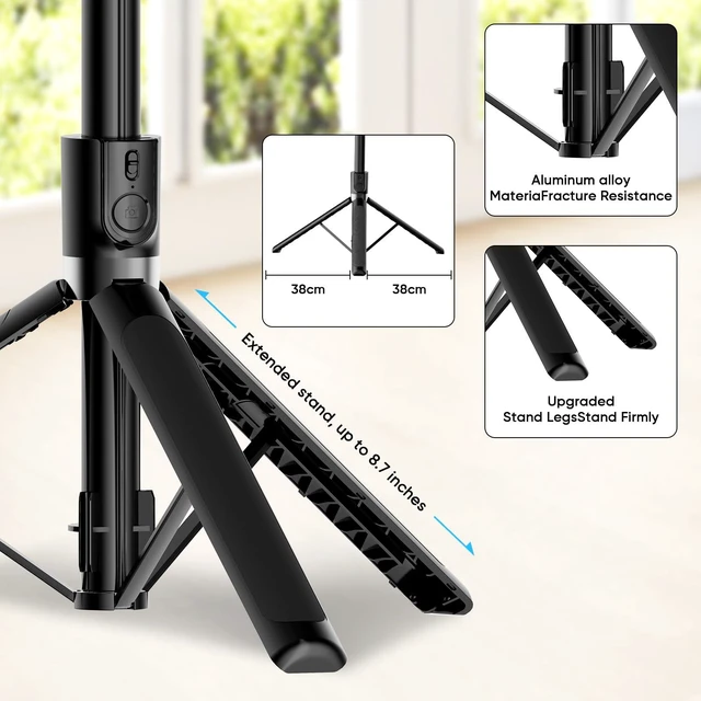 Alt view image 5 of 6 - 71-Inch Extendable Phone Tripod and Selfie Stick with Wireless Remote, 360° Rotating Holder, Portable Travel Tripod Stand for iPhone, Android and Action Cameras