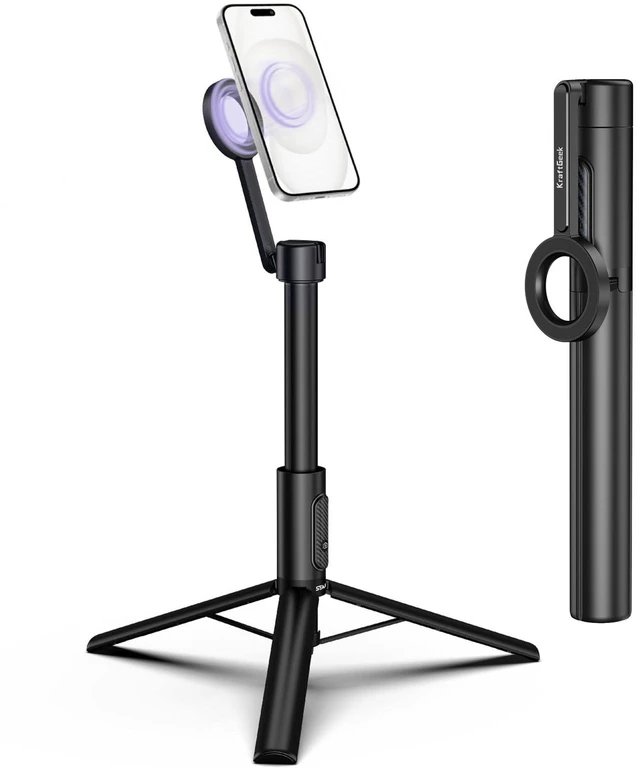 Main image of Magnetic Phone Tripod for iPhone, 64" Selfie Stick for Magsafe | N52 Magnetic Mount, Reinforced Aluminum, Portable Cell Phone Tripod Stand with Remote for Travel & Video Recording