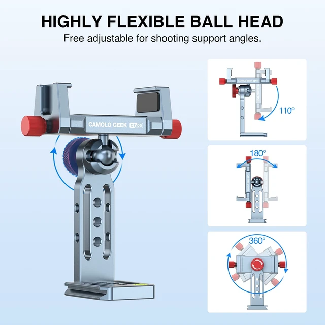 Alt view image 3 of 7 - Phone Tripod Mount Aluminum Alloy, 360° Rotatable Phone Stand Holder Clamp with Cold Shoe and Arca Base Compatible with iPhone 15 Pro Max Galaxy S24 Ultra Pixel & 2.5"-4" Wide Smartphones