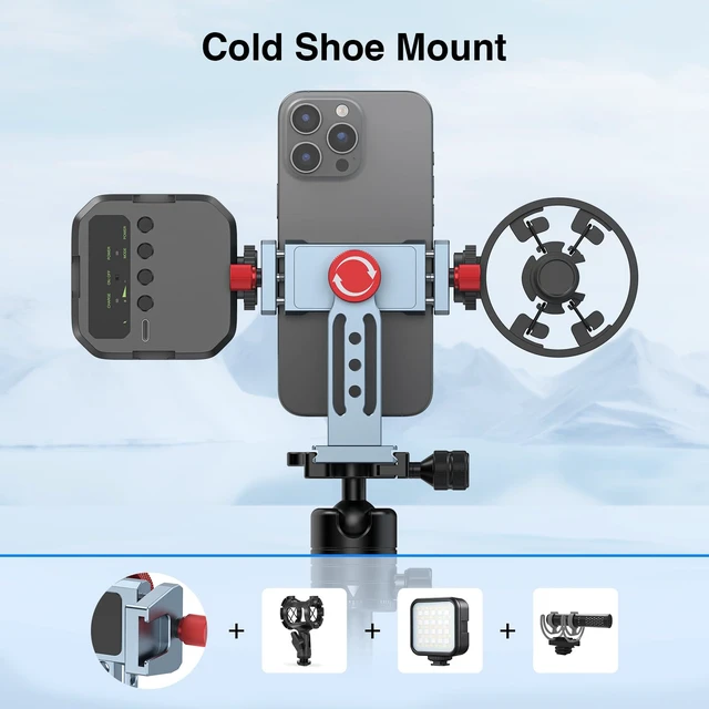 Alt view image 7 of 7 - Phone Tripod Mount Aluminum Alloy, 360° Rotatable Phone Stand Holder Clamp with Cold Shoe and Arca Base Compatible with iPhone 15 Pro Max Galaxy S24 Ultra Pixel & 2.5"-4" Wide Smartphones