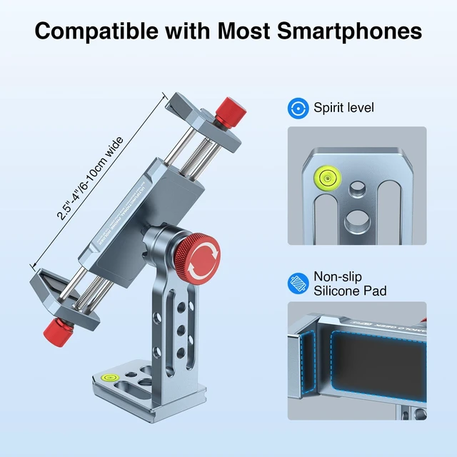 Alt view image 6 of 7 - Phone Tripod Mount Aluminum Alloy, 360° Rotatable Phone Stand Holder Clamp with Cold Shoe and Arca Base Compatible with iPhone 15 Pro Max Galaxy S24 Ultra Pixel & 2.5"-4" Wide Smartphones
