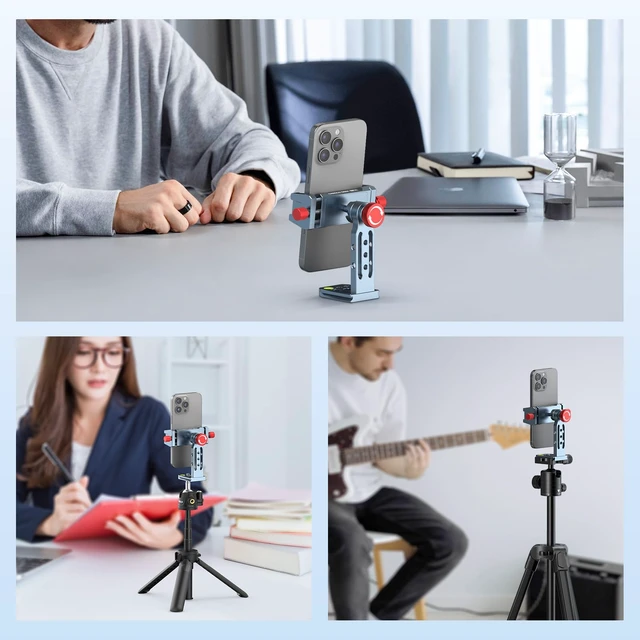 Alt view image 4 of 7 - Phone Tripod Mount Aluminum Alloy, 360° Rotatable Phone Stand Holder Clamp with Cold Shoe and Arca Base Compatible with iPhone 15 Pro Max Galaxy S24 Ultra Pixel & 2.5"-4" Wide Smartphones
