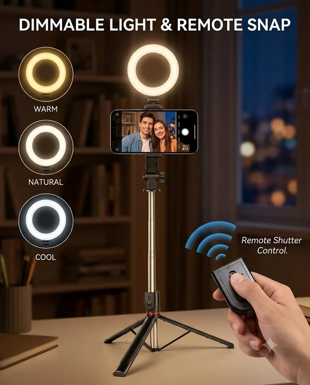 Alt view image 2 of 5 - 71" Phone Tripod Selfie Stick with Light, Cell Phone Tripod Stand with Wireless Remote Compatible with iPhone and Android Phone