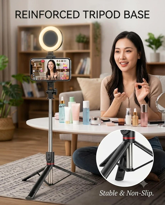 Alt view image 3 of 5 - 71" Phone Tripod Selfie Stick with Light, Cell Phone Tripod Stand with Wireless Remote Compatible with iPhone and Android Phone