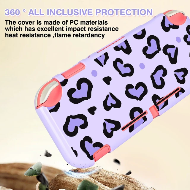 Alt view image 7 of 7 - Love Leopard Carrying Case for Switch Lite 2019 Accessories Set, Portable Carrying Case with 1 Hard PC Shell & 8 Slots & 1PCS Plush Heart Pendant & 4PCS Cat Paw Thumb Grips Caps- Purple