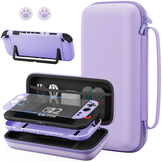 Main image of Purple Case Bundle for Nintendo Switch 2 (2025) Accessories, Portable Hard Carrying Cover with Protective Skin , Screen Protector, 2 Thumb Grips