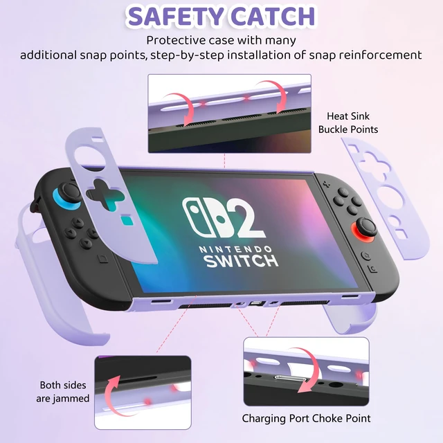 Alt view image 3 of 7 - Purple Case Bundle for Nintendo Switch 2 (2025) Accessories, Portable Hard Carrying Cover with Protective Skin , Screen Protector, 2 Thumb Grips
