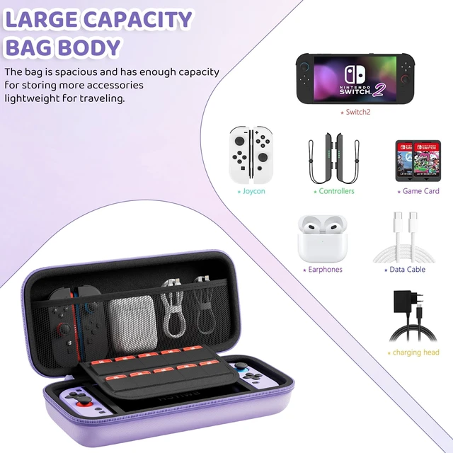 Alt view image 5 of 7 - Purple Case Bundle for Nintendo Switch 2 (2025) Accessories, Portable Hard Carrying Cover with Protective Skin , Screen Protector, 2 Thumb Grips