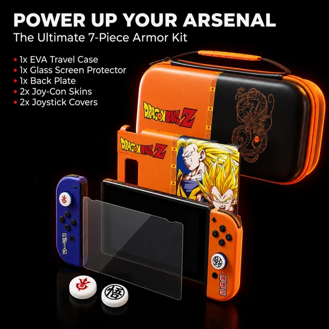 Alt view image 2 of 7 - Dragon Ball Z Switch 1 Case, Accessories, Screen Protector, Carrying Cases | Switch 1 Compatible Protective Case, Backplate, Thumb Grip Caps, Dragon Ball Z Themed, Joycon Cover