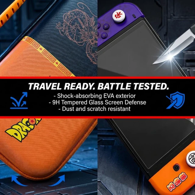Alt view image 5 of 7 - Dragon Ball Z Switch 1 Case, Accessories, Screen Protector, Carrying Cases | Switch 1 Compatible Protective Case, Backplate, Thumb Grip Caps, Dragon Ball Z Themed, Joycon Cover