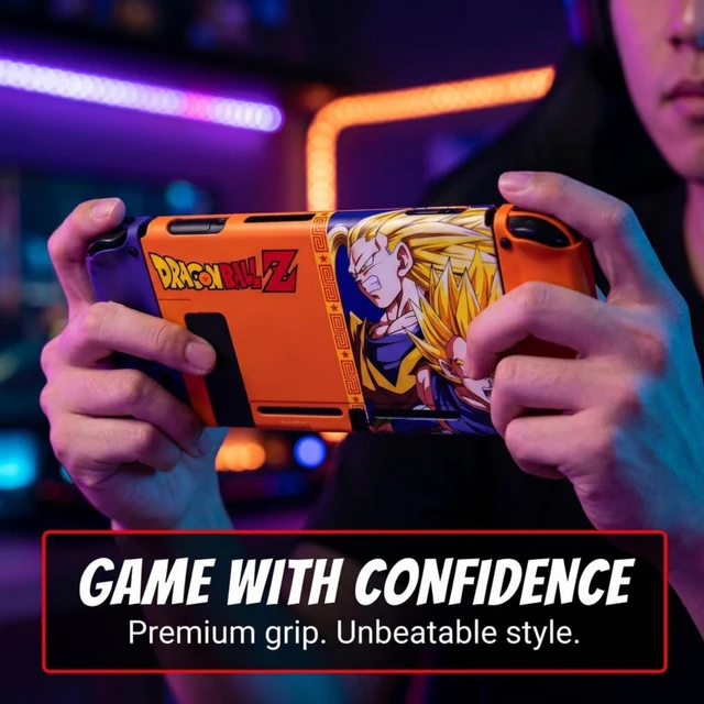 Alt view image 7 of 7 - Dragon Ball Z Switch 1 Case, Accessories, Screen Protector, Carrying Cases | Switch 1 Compatible Protective Case, Backplate, Thumb Grip Caps, Dragon Ball Z Themed, Joycon Cover