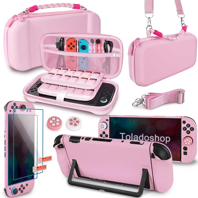 Main image of Carrying Case for Switch 2 (2025), Travel Bag Bundle with 24 Game Card Slots, Shoulder Strap, Wrist Strap, Protective Case and Screen Protectors Accessories, Pink