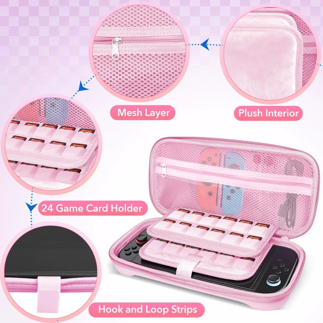 Alt view image 2 of 7 - Carrying Case for Switch 2 (2025), Travel Bag Bundle with 24 Game Card Slots, Shoulder Strap, Wrist Strap, Protective Case and Screen Protectors Accessories, Pink