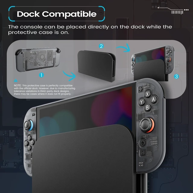 Alt view image 3 of 7 - Protective Case for Switch 2 (2025), Hard PC Protective Shell, Full Coverage Shell with Back Stand Cutout, Dockable Cover Compatible with Switch 2 Console- Tech Black