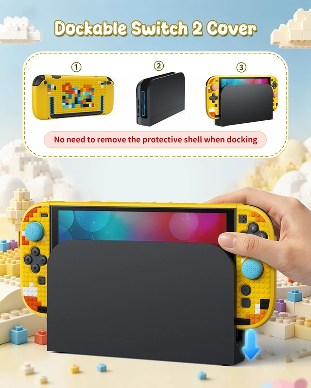Alt view image 2 of 7 - Switch 2 Case, Dockable Hard Shell Cover for Nintendo Switch 2 2025 | Full Protection Accessories for Switch 2 with Tempered Glass, PC Hard Case Anti-scratch Shockproof, Retro Yellow Design