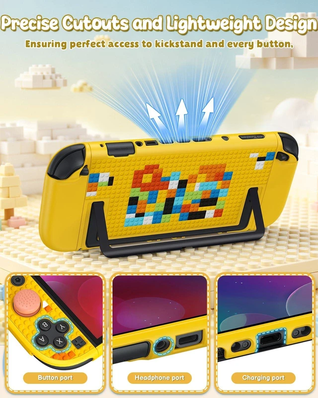 Alt view image 5 of 7 - Switch 2 Case, Dockable Hard Shell Cover for Nintendo Switch 2 2025 | Full Protection Accessories for Switch 2 with Tempered Glass, PC Hard Case Anti-scratch Shockproof, Retro Yellow Design