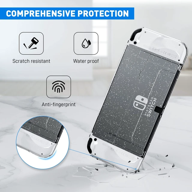 Alt view image 3 of 7 - Improved - Sparkle Case Set for Nintendo Switch OLED 2021, Hard PC Cover for Switch OLED Console and Soft TPU Joy Con Grip Case, Accessories with Screen Protector, 12 Thumb Grip Caps (Glitter)