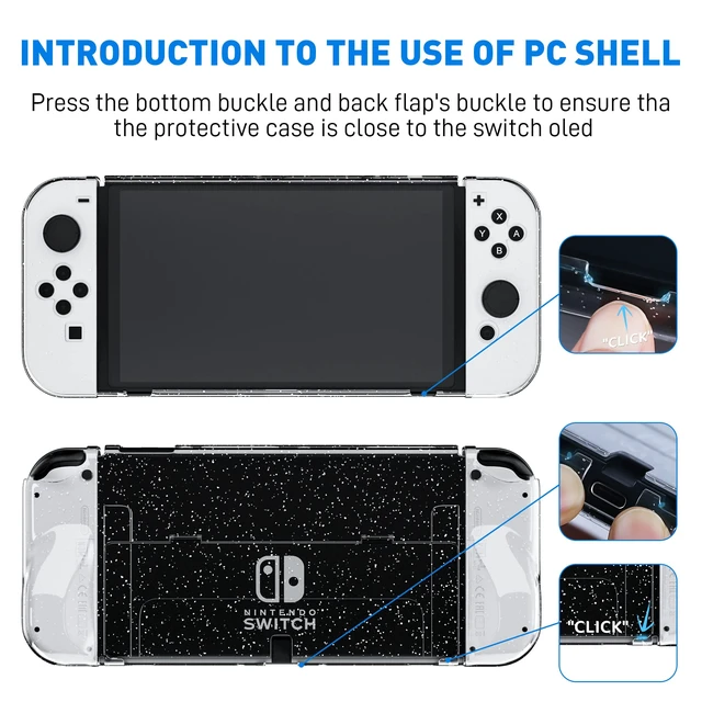 Alt view image 4 of 7 - Improved - Sparkle Case Set for Nintendo Switch OLED 2021, Hard PC Cover for Switch OLED Console and Soft TPU Joy Con Grip Case, Accessories with Screen Protector, 12 Thumb Grip Caps (Glitter)