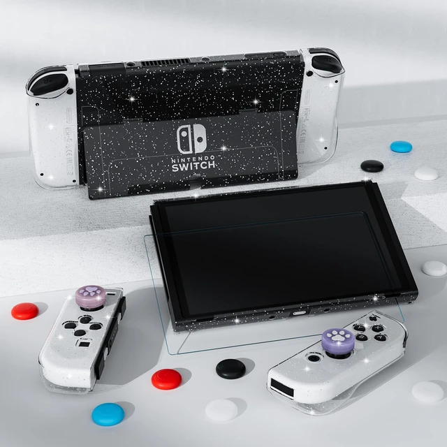 Alt view image 7 of 7 - Improved - Sparkle Case Set for Nintendo Switch OLED 2021, Hard PC Cover for Switch OLED Console and Soft TPU Joy Con Grip Case, Accessories with Screen Protector, 12 Thumb Grip Caps (Glitter)