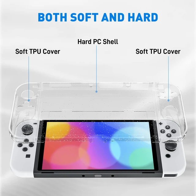 Alt view image 6 of 7 - Improved - Sparkle Case Set for Nintendo Switch OLED 2021, Hard PC Cover for Switch OLED Console and Soft TPU Joy Con Grip Case, Accessories with Screen Protector, 12 Thumb Grip Caps (Glitter)