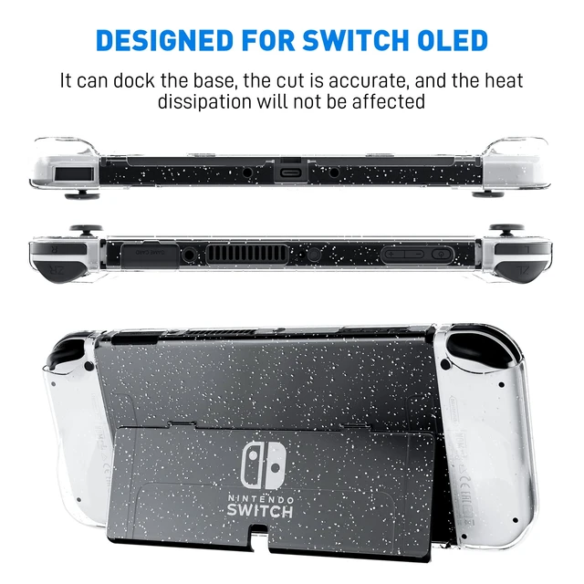 Alt view image 2 of 7 - Improved - Sparkle Case Set for Nintendo Switch OLED 2021, Hard PC Cover for Switch OLED Console and Soft TPU Joy Con Grip Case, Accessories with Screen Protector, 12 Thumb Grip Caps (Glitter)