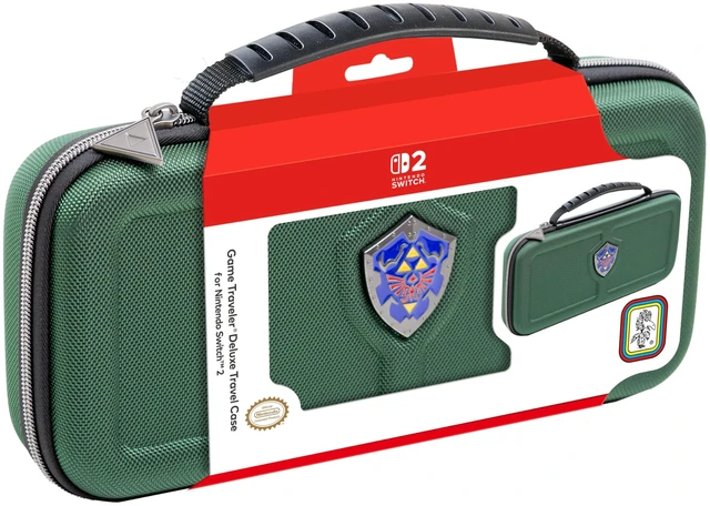 Main image of Deluxe Licensed Travel Case Designed for Nintendo Switch, Nintendo Switch 2, OLED, Zelda Hylian Shield, Green - R.D.S. INDUSTRIES, INC. (HS12GRN)