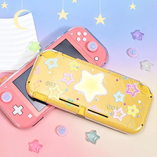 Alt view image 5 of 7 - Protective Case Suitable for Switch Lite Console 2019, TPU Soft Shell Anti-Slip Shock-Absorption Crystal Protective Heart Games Case with 2 PCS Cute Cat Paw Thumb Grips Caps - Glitter Yellow