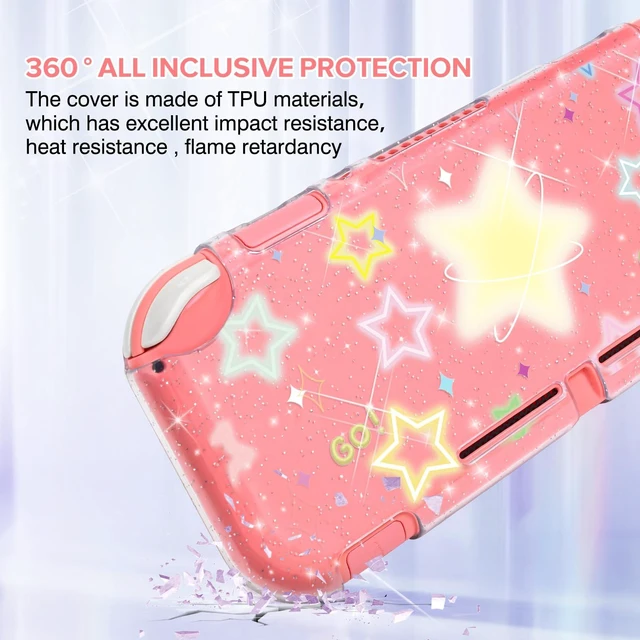 Alt view image 7 of 7 - Protective Case Suitable for Switch Lite Console 2019, TPU Soft Shell Anti-Slip Shock-Absorption Crystal Protective Heart Games Case with 2 PCS Cute Cat Paw Thumb Grips Caps - Glitter Yellow