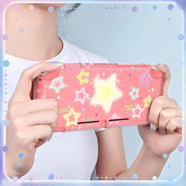 Alt view image 6 of 7 - Protective Case Suitable for Switch Lite Console 2019, TPU Soft Shell Anti-Slip Shock-Absorption Crystal Protective Heart Games Case with 2 PCS Cute Cat Paw Thumb Grips Caps - Glitter Yellow