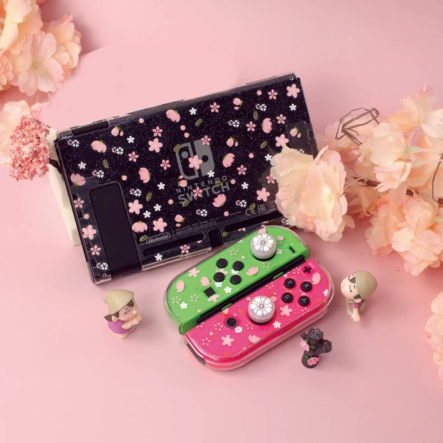 Alt view image 4 of 7 - Glitter Clear Case for Nintendo Switch, Hard Shell Cute Protective Case Cover for Switch and Joy Con Controller with 2 Cat Claw Thumb Grips - Embossed Feel (Pink Sakura Snow)