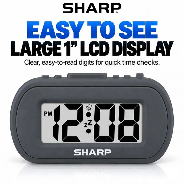 Alt view image 2 of 7 - Battery Alarm Clock, Soft-Touch Case and Backlight, Charcoal Black | Soft-touch rubberized case; Battery operated; Blue backlight on demand; Ascending alarm; Snooze; Easy to use